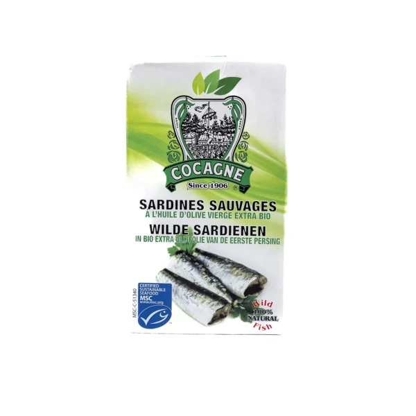cocagne sardine organic extra virgin olive oil msc 125g
