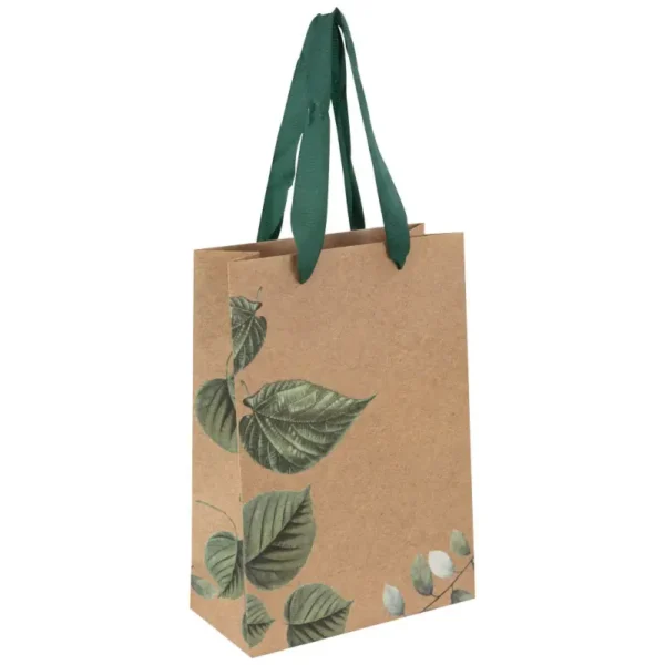 basket gift bag brown foliage pattern