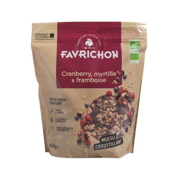 muesli croustillant Cranberry myrtle and Framboise 450g face min